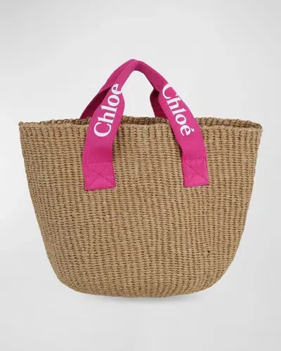 Chloé Raffia Effect Bag In Fuchsia,beige