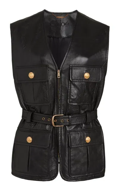 Chloé Belted Leather Vest In Black