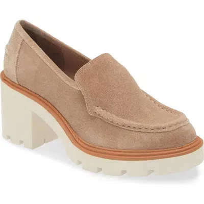 Chocolat Blu Finna Platform Loafer Pump In Latte Suede