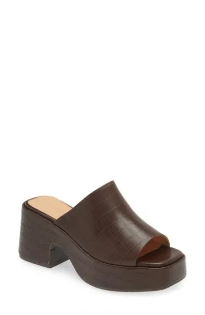 Chocolat Blu Helia Platform Sandal In Brown Embossed Crocodile