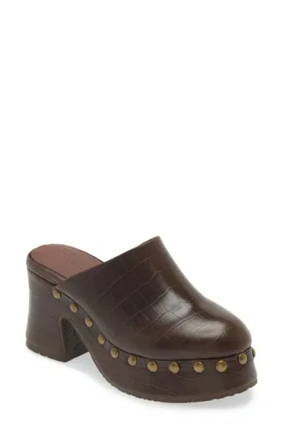 Chocolat Blu Hester Platform Clog In Brown Embossed Crocodile