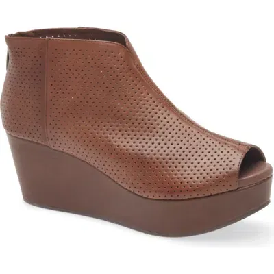 Chocolat Blu Walee Peep Toe Platform Bootie In Dark Brown Leather