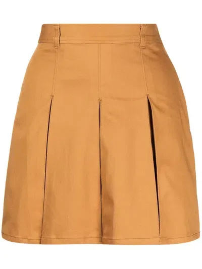 Chocoolate Pleated Stretch-cotton Mini Skirt In Brown