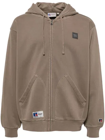 Chocoolate X Russell Athletic Logo Zip Fastening Hoodie In Brown