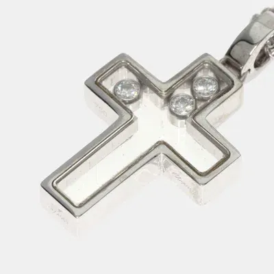 Pre-owned Chopard 18k White Gold And Diamond Happy Diamonds Cross Pendant Necklace