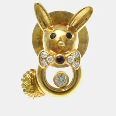 Pre-owned Chopard 18k Yellow Gold Diamond Ruby Sapphire Rabbit Tie Pin