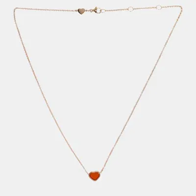 Pre-owned Chopard 18kt Rose Gold My Happy Heart Carnelian Necklace