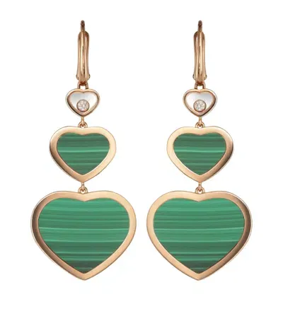 Chopard Rose Gold And Diamond Happy Hearts Drop Earrings In Green