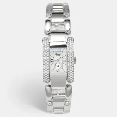 Pre-owned Chopard White Mother Of Pearl Stainless Steel Diamond La Strada 41/8380 Women's Wristwatch 24 Mm In Silver