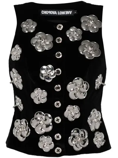 Chopova Lowena Flower-charms Velvet Vest In Black