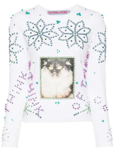 Chopova Lowena Rhinestone-embellished Jersey Top In White