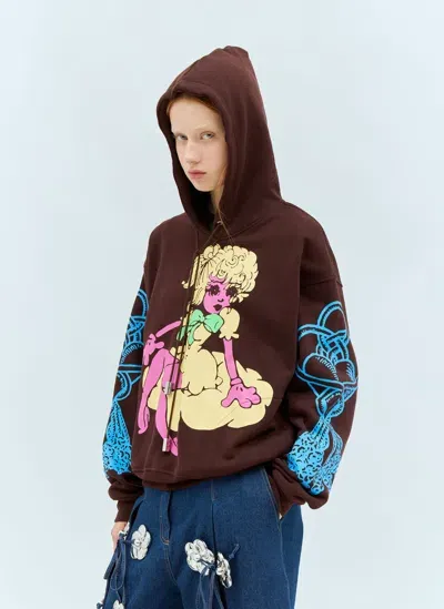 Chopova Lowena Screen Printed Hooded Sweatshirt In Brown