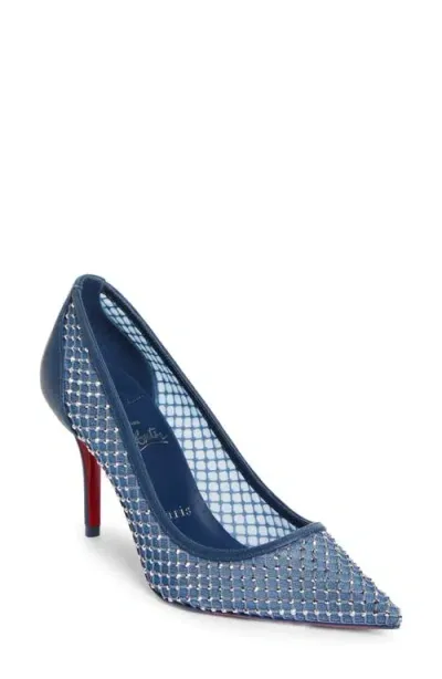 Christian Louboutin Apostropha Crystal Embellished Pointed Toe Pump In Denim-cry/lin Denim