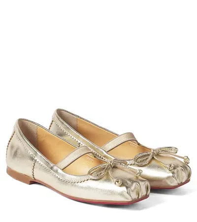 Christian Louboutin Kids' Baballet Leather Ballet Flats In Metallic