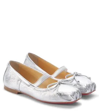 Christian Louboutin Kids' Baballet Metallic Leather Ballet Flats In Silver