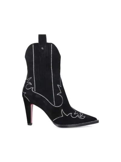 Christian Louboutin Santiagag Strass Velour Ankle Boots 85 In Black/bk Luc