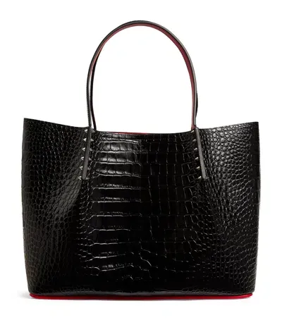 Christian Louboutin Cabarock Large Croc-embossed Leather Cabarock Tote Bag In Black