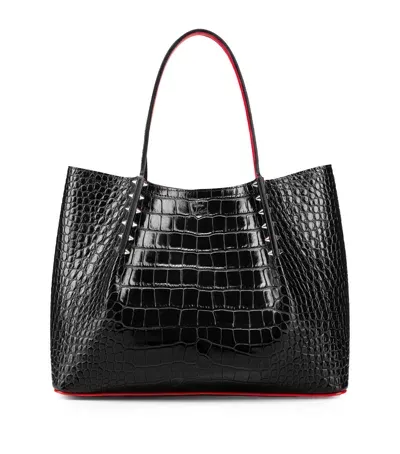 Christian Louboutin Cabarock Small Croc-effect Tote Bag In Black