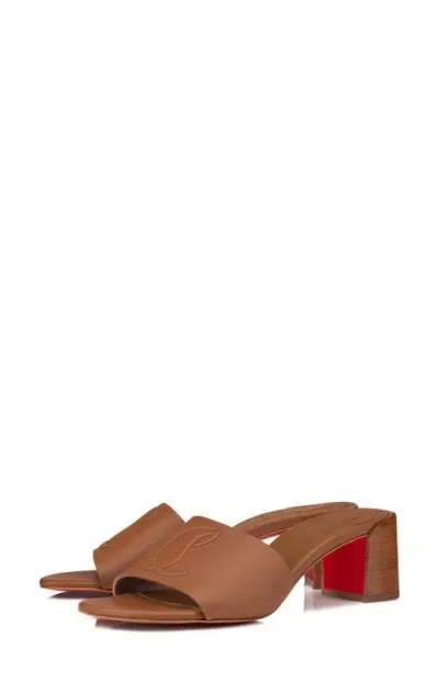 Christian Louboutin Cl Logo Block Heel Slide Sandal In Cuoio/lin Cuoio