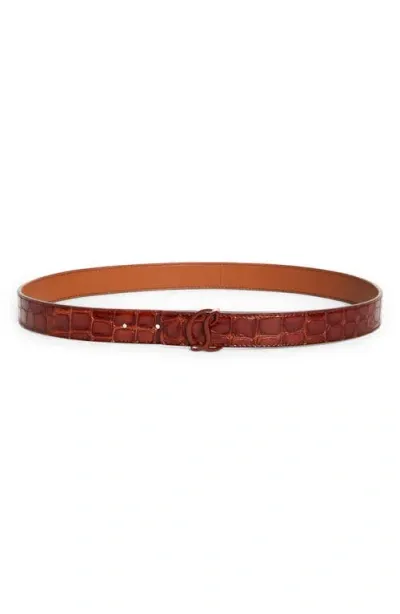 Christian Louboutin Cl Monogram Buckle Croc Embossed Leather Belt In Acajou/acajou