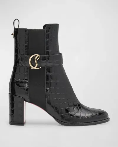 Christian Louboutin Croc Embossed Chelsea Boot In Black