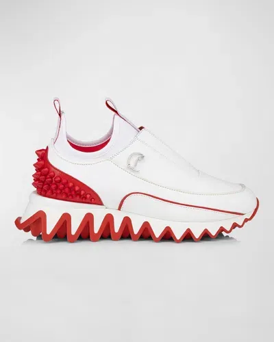 Christian Louboutin Donna Spikes Red Sole Slip-on Runner Sneakers In White