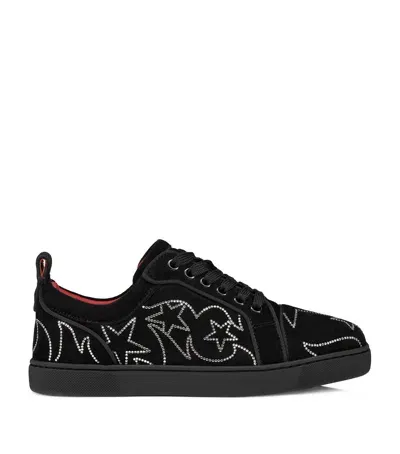 Christian Louboutin Giddy Vieira Strass Velour Sneakers In Black