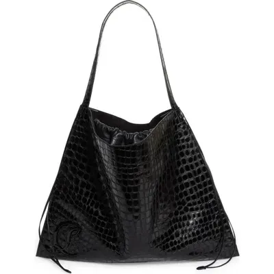 Christian Louboutin Le 54 Alligator Embossed Leather Drawstring Tote In Black