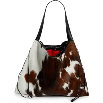 Christian Louboutin Le 54 Genuine Calf Hair Drawstring Tote In 6625 White Brown/black