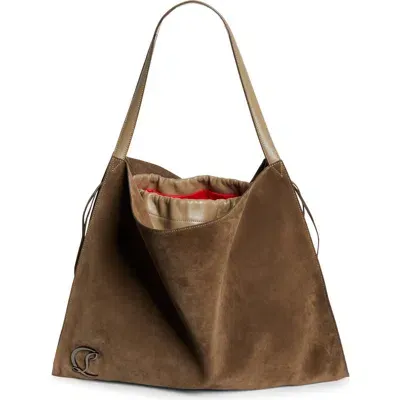 Christian Louboutin Le 54 Suede Drawstring Tote In Medium Gray