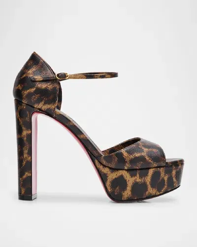 Christian Louboutin Leopard Ankle-strap Red Sole Platform Sandals In Leopard Multi