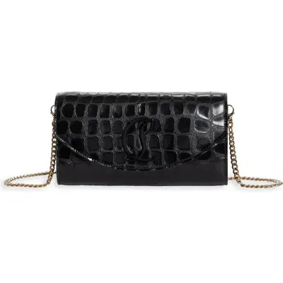 Christian Louboutin Loubi54 Alligator Embossed Leather Wallet On A Chain In Cm53 Black/black