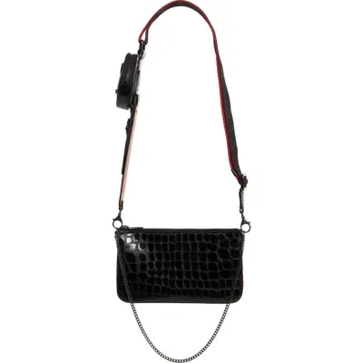 Christian Louboutin Loubila Hybrid Croc Embossed Leather Pouch Crossbody Bag In Metallic