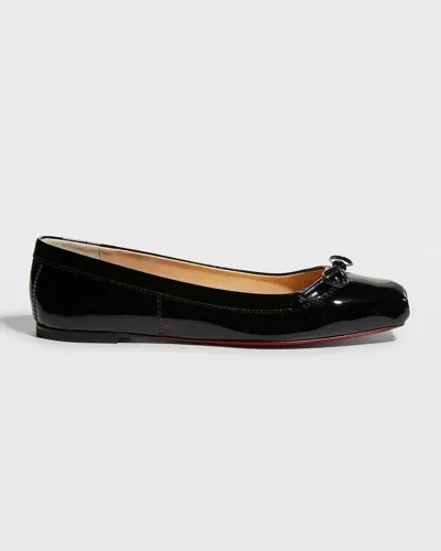 Christian Louboutin Mamadrague Patent Bow Red Sole Ballerina Flats In Black