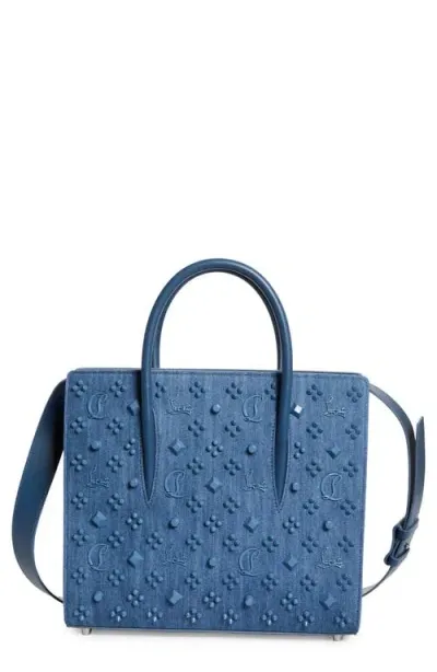 Christian Louboutin Medium Paloma Loubinthesky Denim Top Handle Tote In 4229 Blue/lac