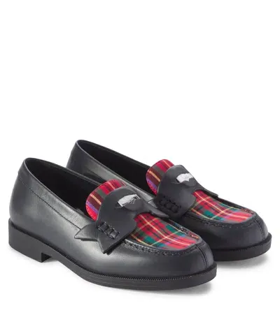 Christian Louboutin Kids' Mini Penny Tartan Leather Penny Loafers In Blue