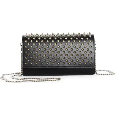 Christian Louboutin Paloma Spike Leather Wallet On A Chain In Black