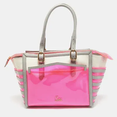 Pre-owned Christian Louboutin Pink/grey Pvc And Leather Stripe Tote