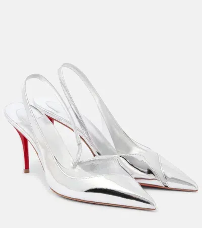 Christian Louboutin Posticha 80 Metallic Leather Slingback Pumps In Silver