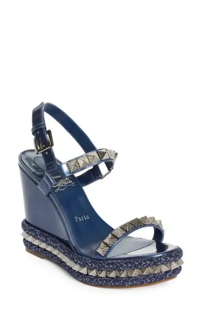 Christian Louboutin Pyraclou Espadrille Wedge Sandal In Denim