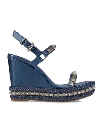 Christian Louboutin Pyraclou Leather Wedge Sandals 110 In Navy