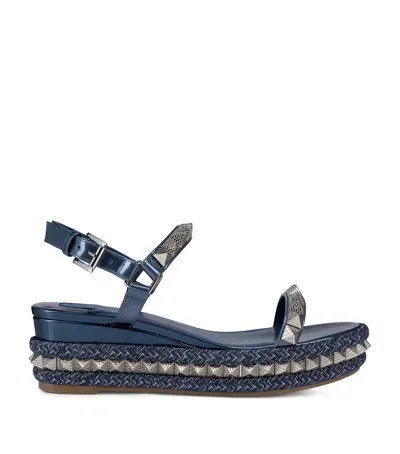 Christian Louboutin Pyraclou Leather Wedge Sandals 60 In Navy