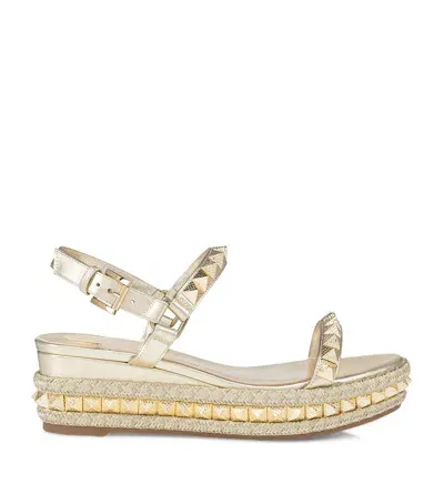 Christian Louboutin Pyraclou Metallic Leather Espadrille Sandals 70 In White