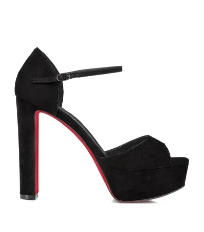 Christian Louboutin Sandaloo Velvet Peep Toe Sandals 130 In Black