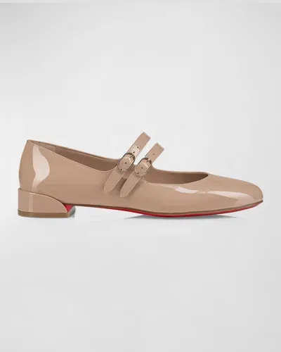 Christian Louboutin Sweet Jane Patent Red Sole Ballerina Flats In Light Beige