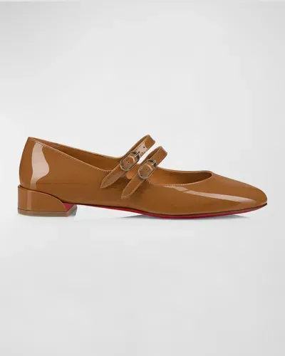 Christian Louboutin Sweet Jane Patent Red Sole Ballerina Flats In Medium Beige