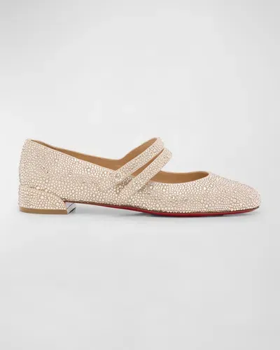 Christian Louboutin Sweet Jane Strass Red Sole Ballerina Flats In Light Beige Strass