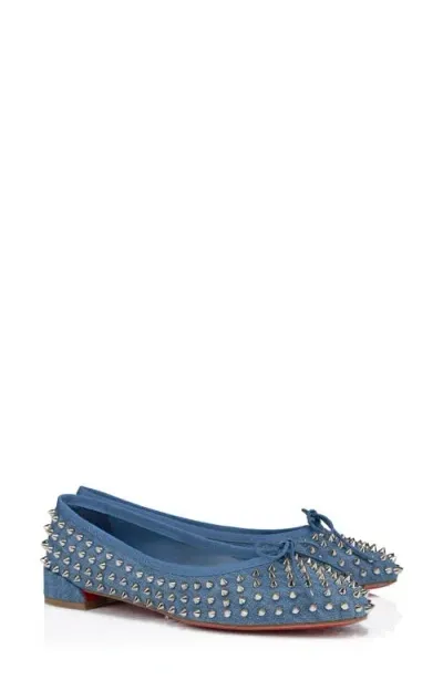 Christian Louboutin Sweetie Jane Spikes Denim Flat In Blue