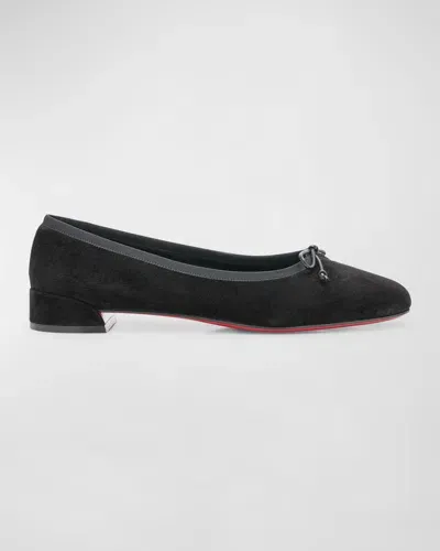 Christian Louboutin Sweetie Suede Bow Red Sole Ballerina Flats In Black