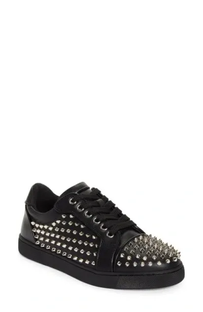 Christian Louboutin Vieira Night Spikes Low Top Sneaker In Black/silver